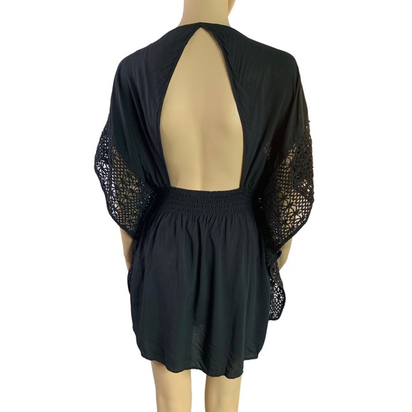 Victoria's Secret Boho Top Black Crochet Trim Plunging Neck Backless Size Large - Picture 8 of 11